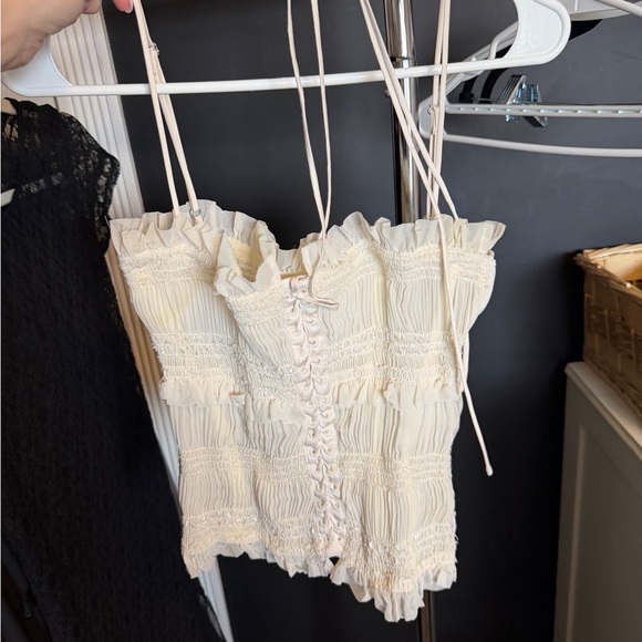 House of CB Tops - House of CB Cream Lace-Up Camisole